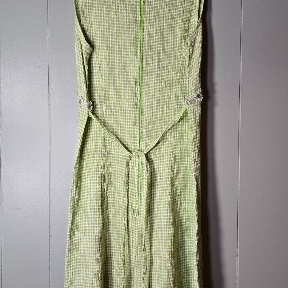 THE VINTAGE Summer Sun Dress Green Gingham Check - Picture 2 of 3